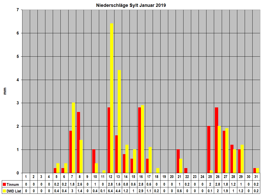 Niederschlge Sylt Januar 2019