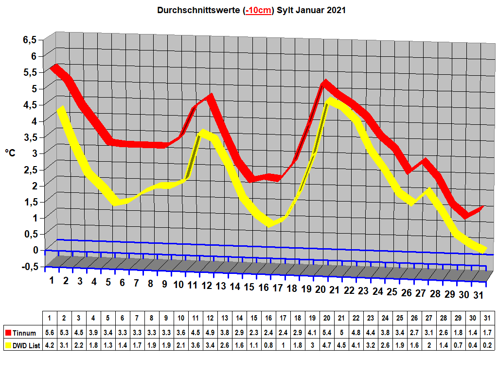 Durchschnittswerte (-10cm) Sylt Januar 2021